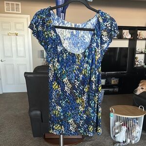 Olivia Moon short sleeve Blue Multicolor Women's Top. Size L